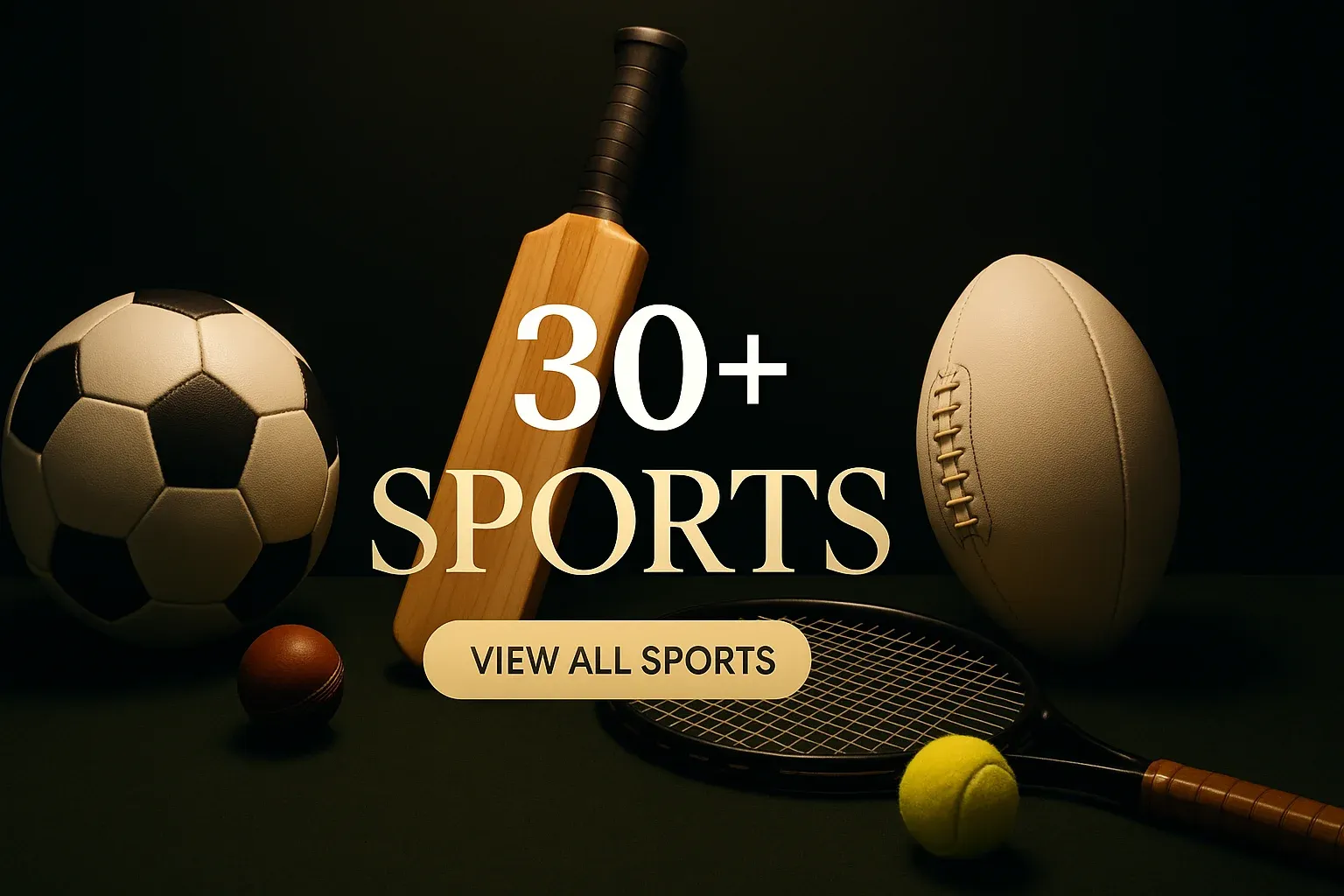 Wide premium sports betting banner with British sports gear on dark green felt